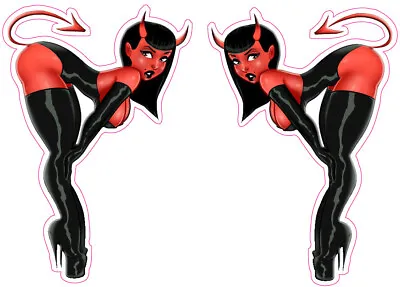 Red Devil In Black Leather Pin Up Girl Pairs Decal Sticker 3   • $8.99