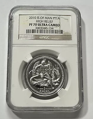 2010  PLATINUM 1 OZ ISLE OF MAN - ANGEL NGC PF70 ULTRA CAMEO Rare Coin. #3451 • $1625