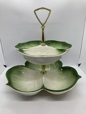 California Pottery 2 Tier Tidbit Server Tray Lettuce Leaf Design • $35