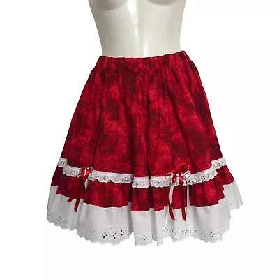 Fun Fancy Originals Square Dance Circle Skirt Small Red Eyelet Lace Rockabilly • $36.22