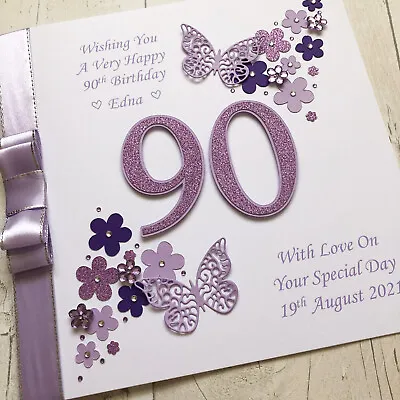 Personalised 90th BIRTHDAY CARD Mum Wife Nanny Nan Gran Handmade Custom Designs • £15