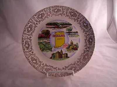 Indiana Souvenir State  Plate Vintage Hoosier Silver Filigree Map 9 1/4  • $9.99