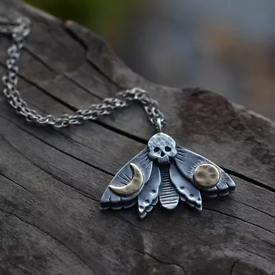 Moth Skull Pendant Necklace Women Fashion Vintage Sun & Moon Gothic Jewelry Gift • $2.35