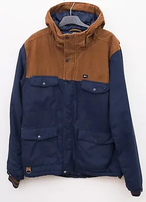 K1X Mens L Brown Navy Parka Jacket Full Zip Up Coat Hooded Corduroy Play Hard • $44.52