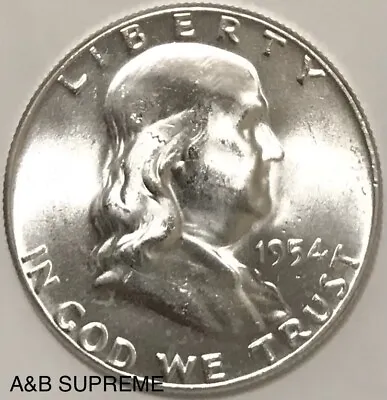 1954 D Franklin Half Dollar Uncirculated Gem Bu 90% Silver • $39.89