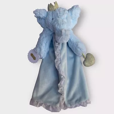 Mud Pie MUDPIE Plush Blue ELEPHANT LOVIE Crown Lovey Heart Security Blanket • $24.92