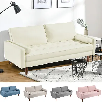 Modern Linen Sofa Bed 3-Seater Sofa With Cushions Lounge Seating Living Room • $189.99