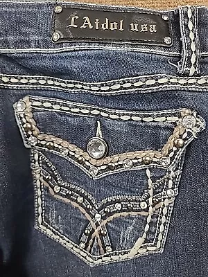 LA Idol Capri Embellished Thick Stitching Jeans Womens 13 Stretch Denim Fade  • $11.87