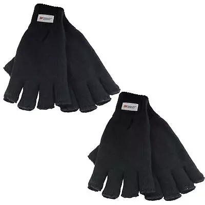 Thinsulate Thermal Knitted Fingerless Gloves Mens Fleece Lined Glove 1 Or 2 Pack • $18.99