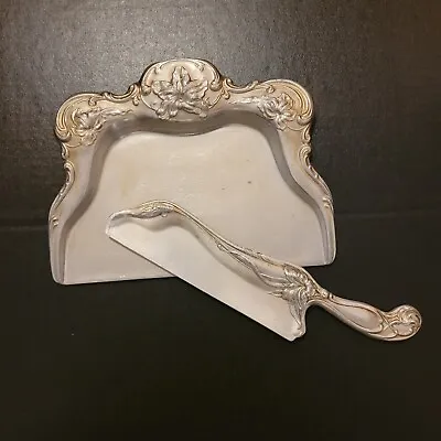 Vintage Aluminum Silent Butler Crumb Catcher Tray & Knife Silver Floral  • $18.99