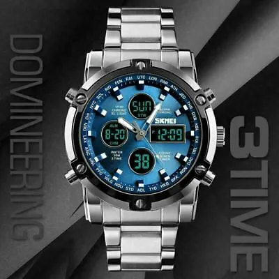 $29.99 • Buy SKMEI Mens Sport Watch  Stainless Steel Analog Digital Waterproof Wrist Watches