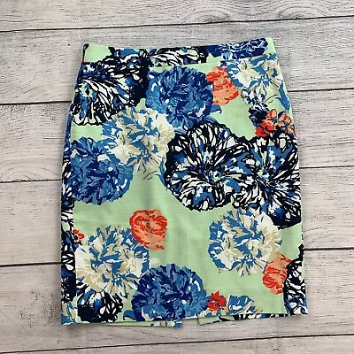 J. Crew Skirt Sz 4 The Pencil Green Floral Above Knee Length 21.5  • $22.99