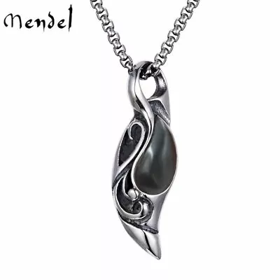 MENDEL Fashion Mens Black Onyx Stone Pendant Necklace Stainless Steel Charm Set • $11.99