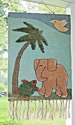 Vtg Wall Hanging Fiber Art Weaving Tapestry Child's Room Mid Century Elephant  • $127.68