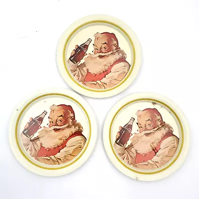 SET OF 3: Vintage 1983 SANTA CLAUS TIN COASTERS Metal 1980s Coca-Cola Coke • $6.77