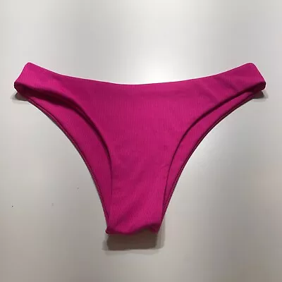 Zaful Swim Bottom Womens XL/10 Hot Pink Ribbed High Cut Beachwear Quick Dry • $12.99