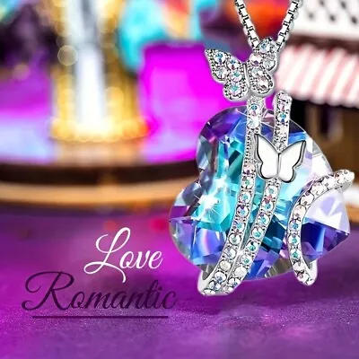 Butterfly Necklace Women Heart Crystal Birthstone Pendant Wedding Gift Jewelry • $2.70