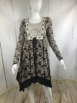 A'reve Floral Cream & Black Embroidered/Crochet Asymmetrical Dress Sz. L NWT • $45.99