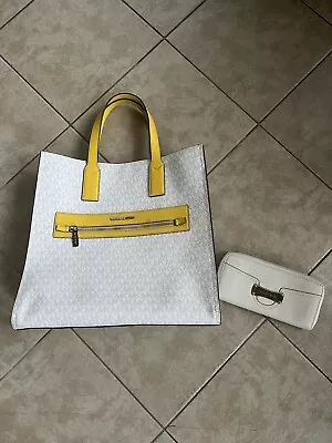 MICHAEL KORS Large Kenly Tote  White And Yellow  Wallet Included!  LOOK! • $50
