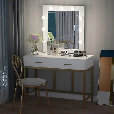 Vanity Set Makeup Table With Lighted Mirror Dressing Table 2 Drawer Dresser Desk • $130.98