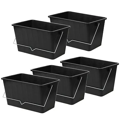 5pcs 15L Black Paint Scuttle W/ Metal Handle Large Rollers Plastic Ribbed Bucket • £22.95