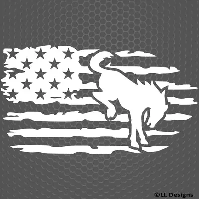 Distressed Flag Mustang Pony Silhouette Racing Vinyl Decal - Choose Color/Size • $5.95