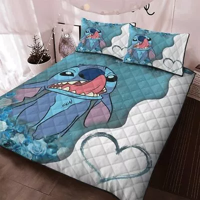 Cute Stitch Lick Funny Mood Love Stitch And Lilo Quilt Bed Set • $76.50