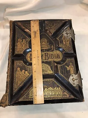 HUGE Antique Bible 1800s Jones Family Metal Clasp New/old Testament 2000 Illus • $247.50