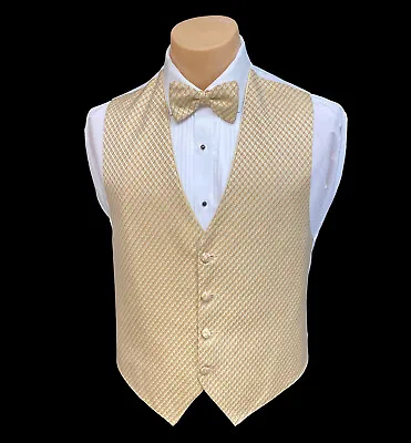 Men's Jean Yves Capri Gold Tuxedo Vest & Tie Bow Or Long Wedding Groom Prom • $15.89