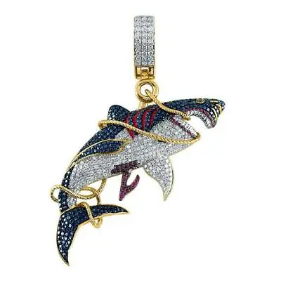 $142.49 • Buy 2.10Ct Round Cut Lab Created Sapphire Fish Pendent In 14K Two-Tone Gold Finish