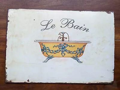 Vintage-style Rustic Shabby-chic Tin Metal French Bathroom Sign Plaque  Le Bain  • £17.50