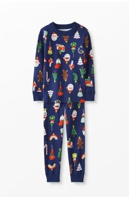 $28 • Buy NWT HANNA ANDERSSON Blue Heirloom Ornament Organic Long Pajamas, Size 120 (6-7)