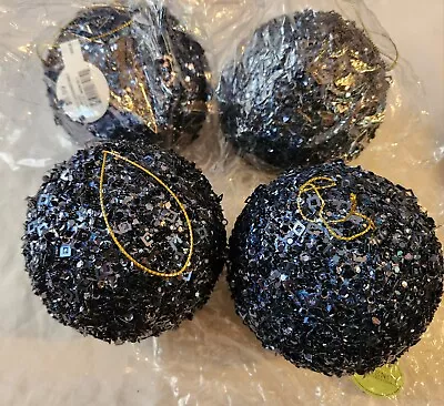 (4) 5  Multi Sequined Midnight Blue Ball Ornament - Regency MTX61272 Excellent! • $20