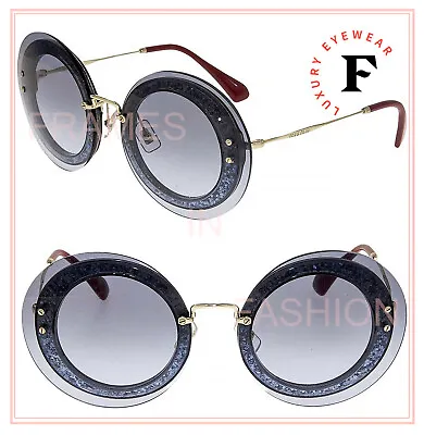 MIU MIU REVEAL Round Sunglasses MU10RS Pale Gold Blue Red Glitter Gradient 10R • $226.80