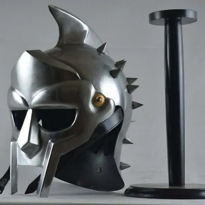 Medieval Maximus Gladiator Helmet With Wooden Stand Wearable Solid Metal Helmet • $79
