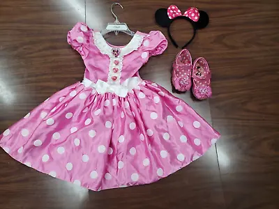 Disney Store Minnie Mouse Pink Costume Dress Gown Size 3 - Shoe Size 7/8 • $20