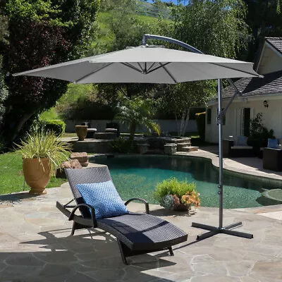 3M Banana Cantilever Hanging Umbrella Sun Shade Canopy Garden Parasol W/ Base • £45.99