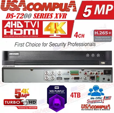 Hikvision 4channel Dvr 4ch Ds-7204huhi-k1 4k H.265+264 5mp (optional Hard Disk) • $149.99