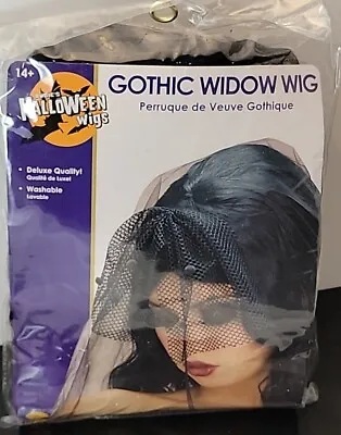 Gothic Widow Wig Vampire Black Veil Mourning Halloween Adult Costume Accessory • $15.99