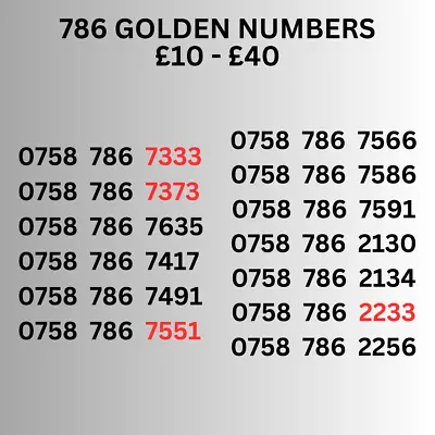 New Vodafone GOLD VIP BUSINESS 786 MEMORABLE MOBILE PHONE NUMBER SIM CARD THREE • £10