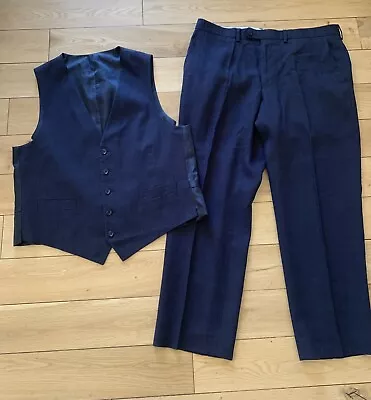 Men’s Marks & Spencer Collezione Navy Linen Mix Waistcoat L Trouser 36 Short • £15