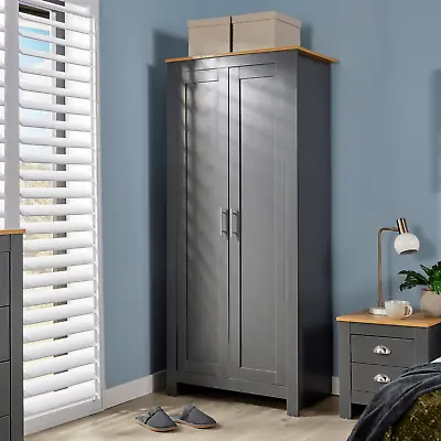 Wardrobe 2 Door Bedroom Furniture Clothing Storage Graphite Oak Top Wooden Unit • £129.99