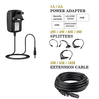 £2.70 • Buy EXTENSION LEAD CORD CABLE AC/DC 12V POWER SUPPLY ADAPTERS 2.1x5.5x10mm UK