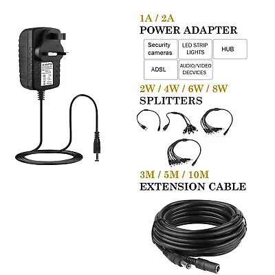 EXTENSION LEAD CORD CABLE AC/DC 12V POWER SUPPLY ADAPTERS 2.1x5.5x10mm UK • £4.40