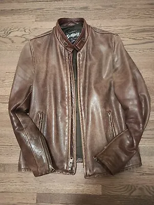 $499.99 • Buy Schott 654 Cafe Racer - Brown Leather Jacket Size Medium M