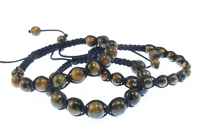 £15 • Buy Shamballa Bracelet, Set Of 3, Gemstone Tigers Eye 10mm/8mm/6mm Beads
