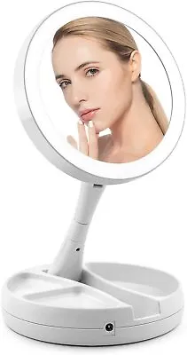 10x Magnifying Portable Folding Make Up Mirror With Led Light Bathroom Shaving • £12.99