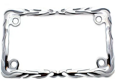 Chrome  Flame  License Plate  Frame For Most Motorcycle Tag Number Bracket • $17.95