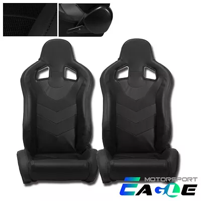 2xBlack PVC Punching Leather Reclinable Racing Seats With Single Adjustor Slider • $298.98