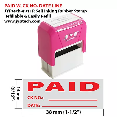 $11.99 • Buy Paid W. CK No. Date Line JYP 4911R Self Inking Rubber Stamp (Red Ink)